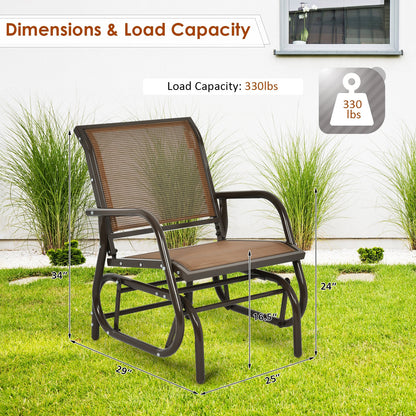 Outdoor Single Swing Glider Rocking Chair with Armrest, Brown - Gallery Canada
