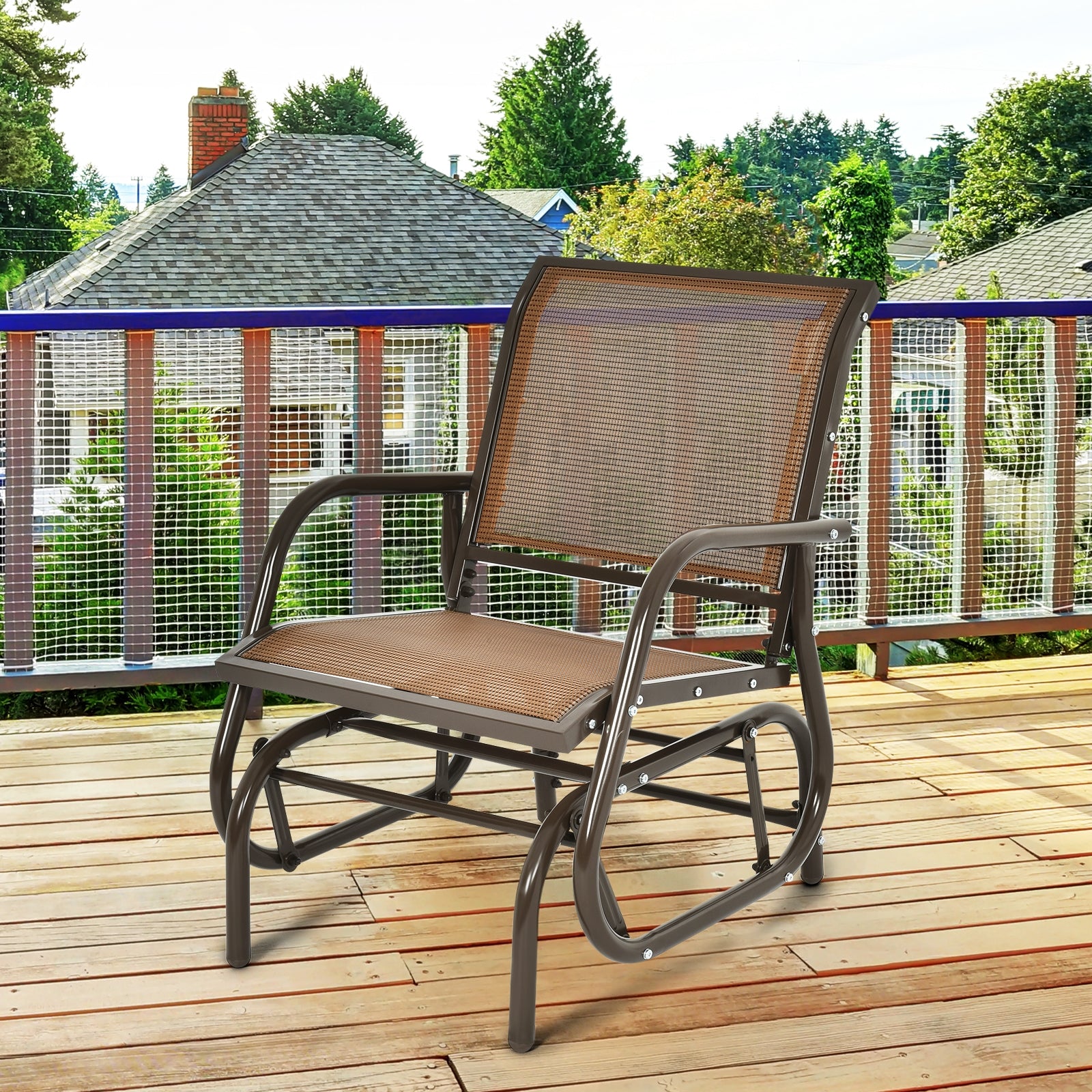 Outdoor Single Swing Glider Rocking Chair with Armrest, Brown Patio Rocking Chairs & Gliders at Gallery Canada