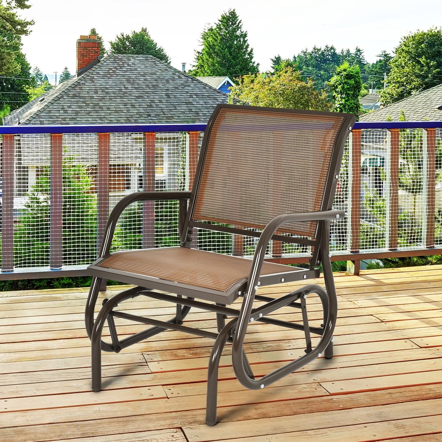 Outdoor Single Swing Glider Rocking Chair with Armrest, Brown Patio Rocking Chairs & Gliders at Gallery Canada