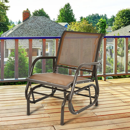 Outdoor Single Swing Glider Rocking Chair with Armrest, Brown Patio Rocking Chairs & Gliders at Gallery Canada