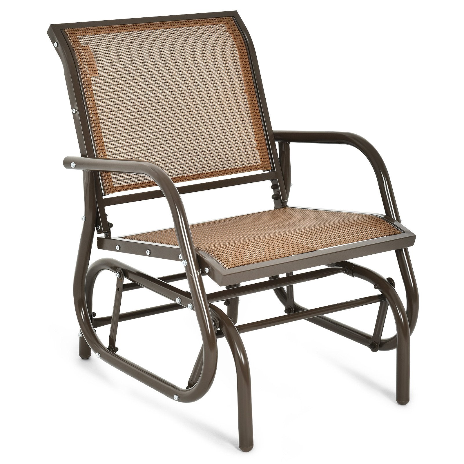Outdoor Single Swing Glider Rocking Chair with Armrest, Brown - Gallery Canada
