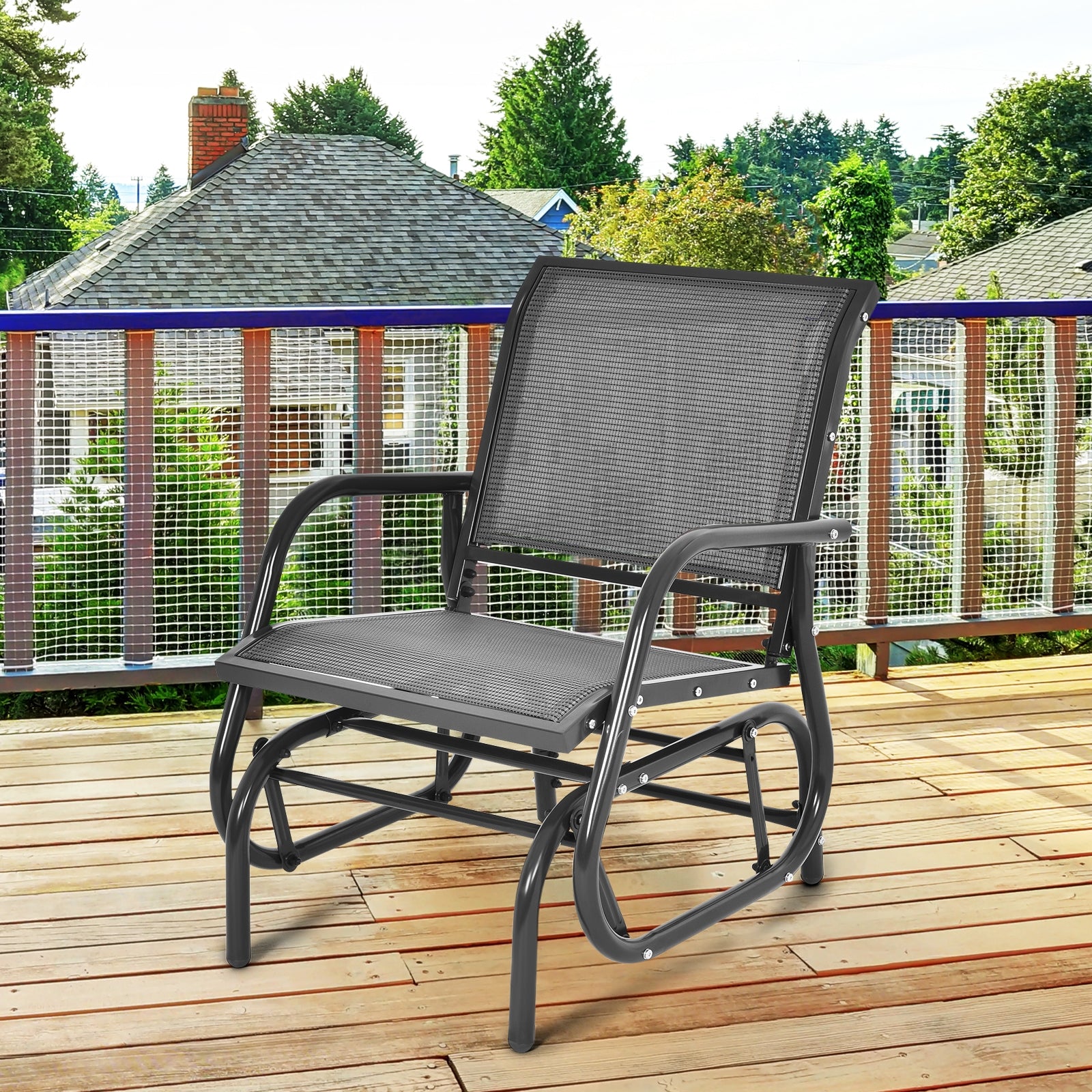 Outdoor Single Swing Glider Rocking Chair with Armrest, Gray Patio Rocking Chairs & Gliders at Gallery Canada