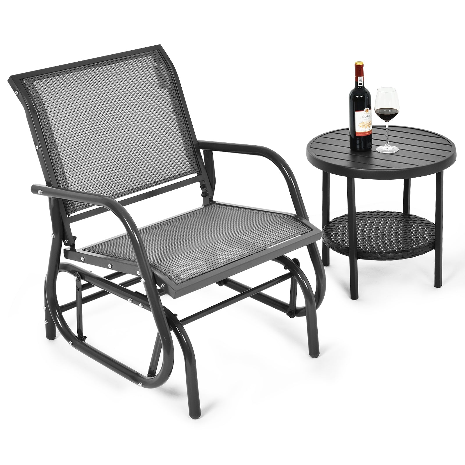 Outdoor Single Swing Glider Rocking Chair with Armrest, Gray Patio Rocking Chairs & Gliders at Gallery Canada