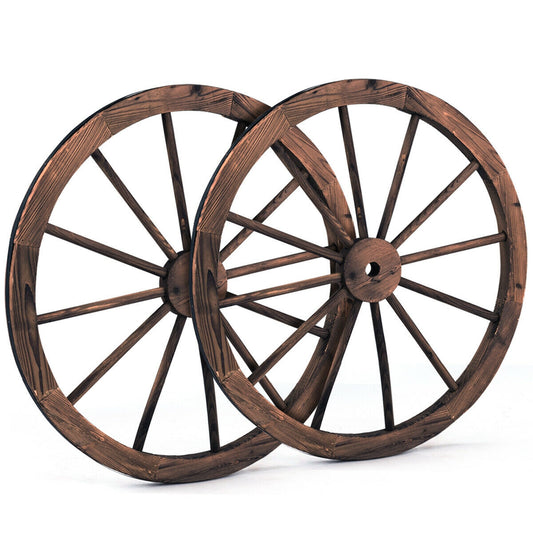Set of 2 30-inch Decorative Vintage Wood Wagon Wheel, Brown Outdoor Decor Brown at Gallery Canada