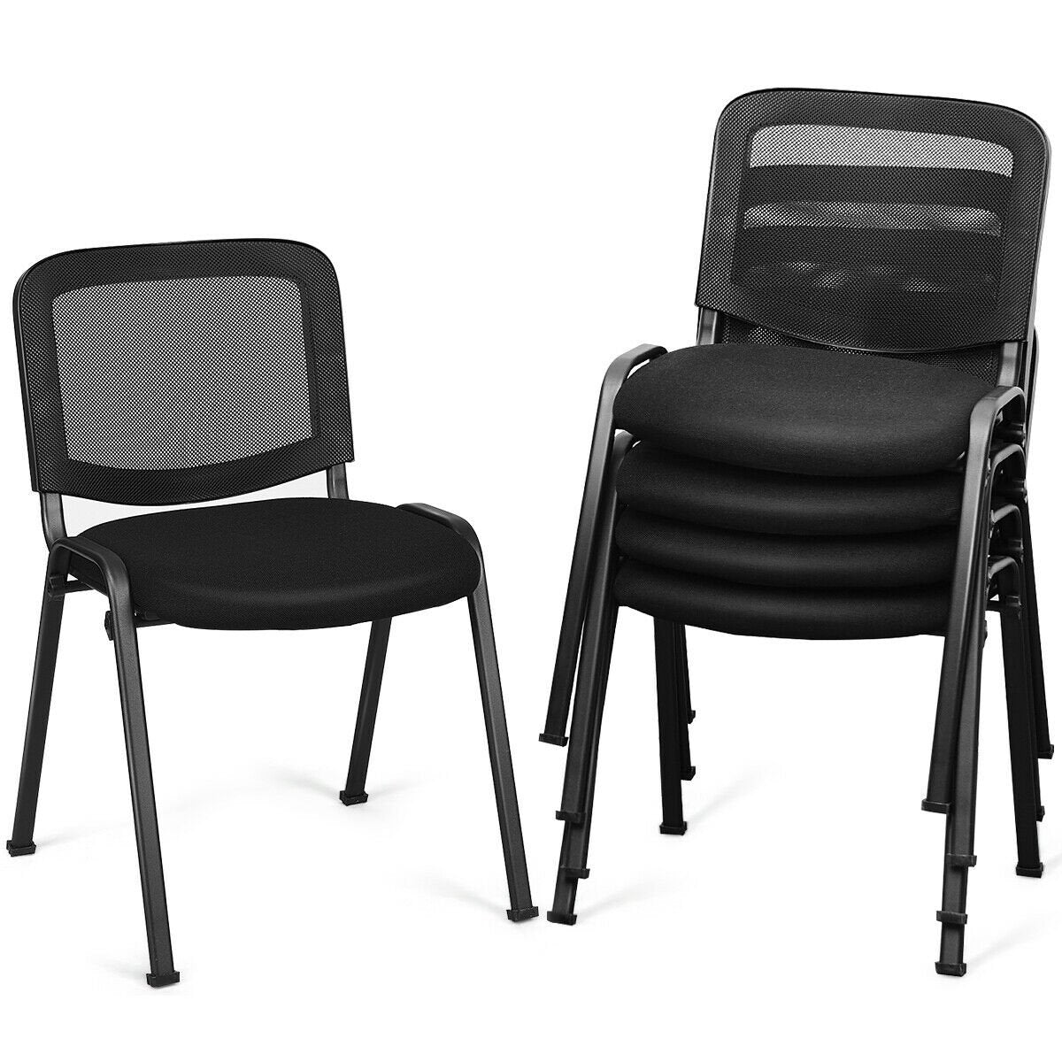 Set of 5 Stackable Conference Chairs with Mesh Back, Black - Gallery Canada