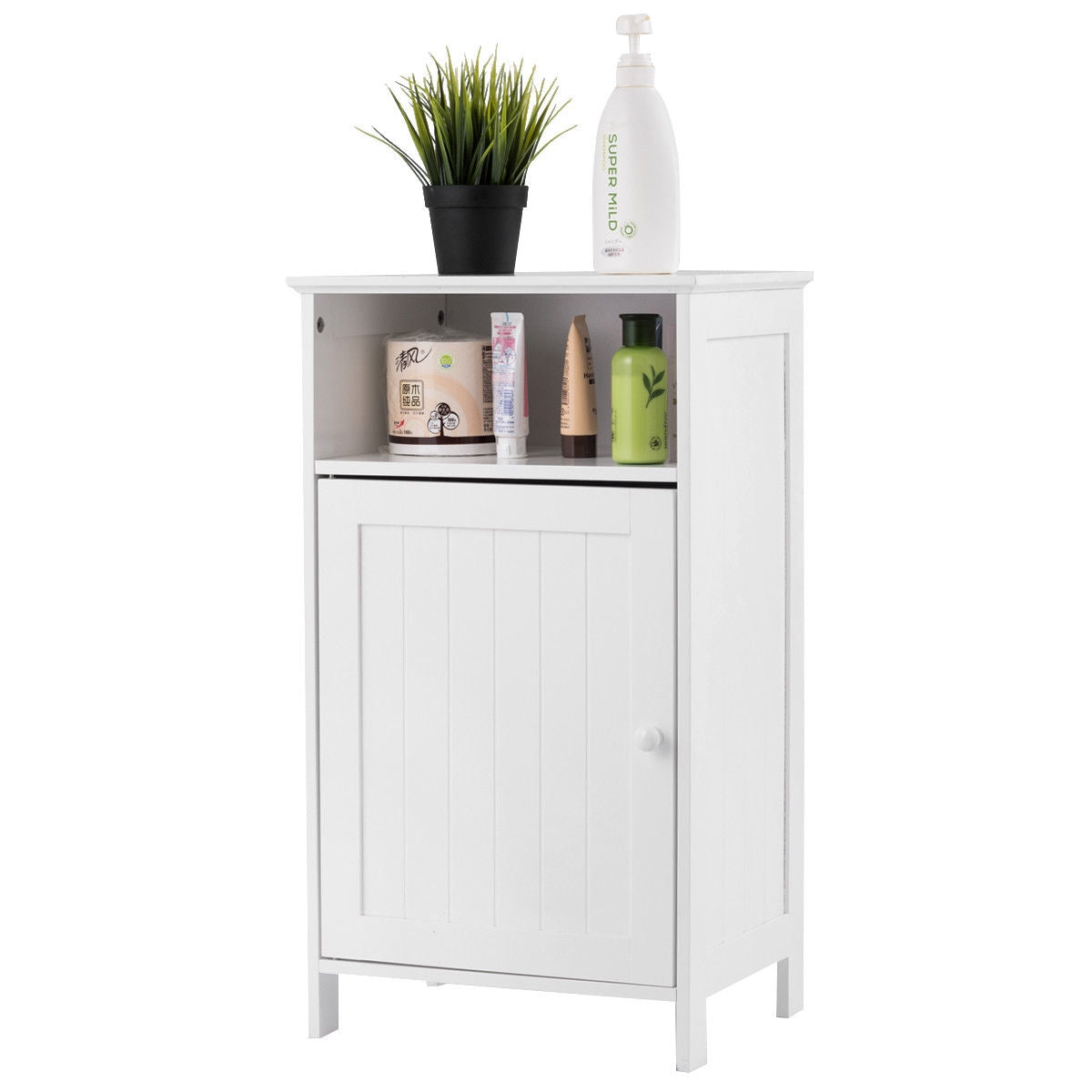 Bathroom Freestanding Adjustable Shelf Floor Storage Cabinet, White Floor Cabinets at Gallery Canada
