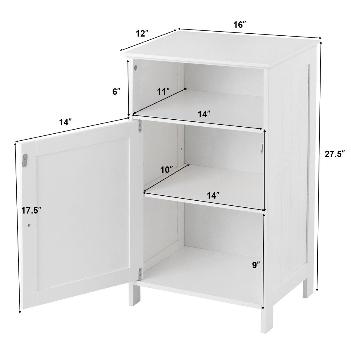 Bathroom Freestanding Adjustable Shelf Floor Storage Cabinet, White Floor Cabinets at Gallery Canada