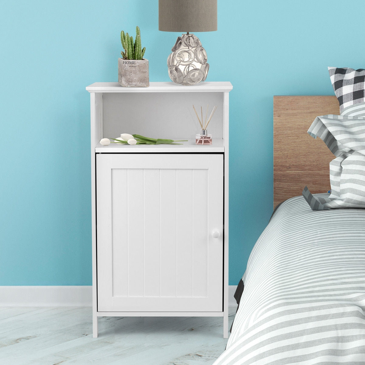 Bathroom Freestanding Adjustable Shelf Floor Storage Cabinet, White Floor Cabinets at Gallery Canada