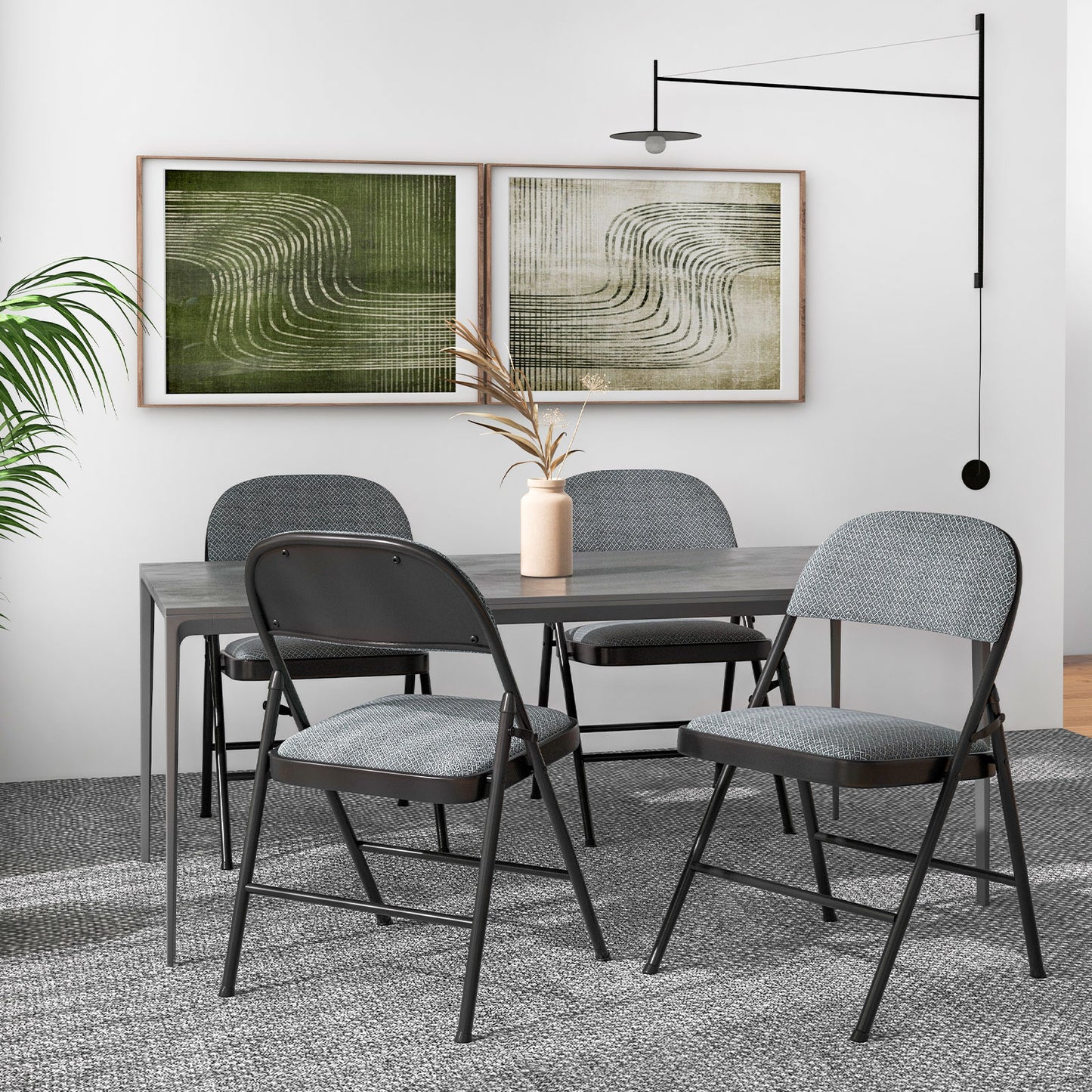 2 PCS Folding Chair Set, Upholstered Seat, Fabric Backrest, Black Chairs at Gallery Canada