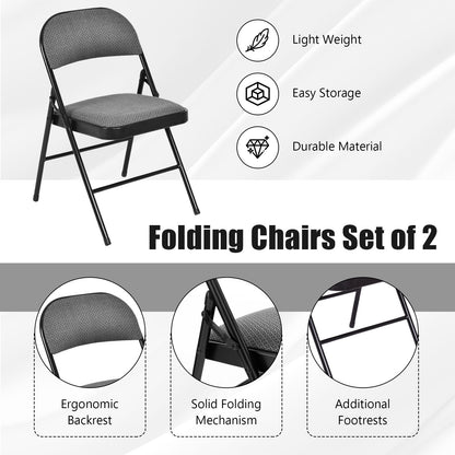 2 PCS Folding Chair Set, Upholstered Seat, Fabric Backrest, Black Chairs at Gallery Canada