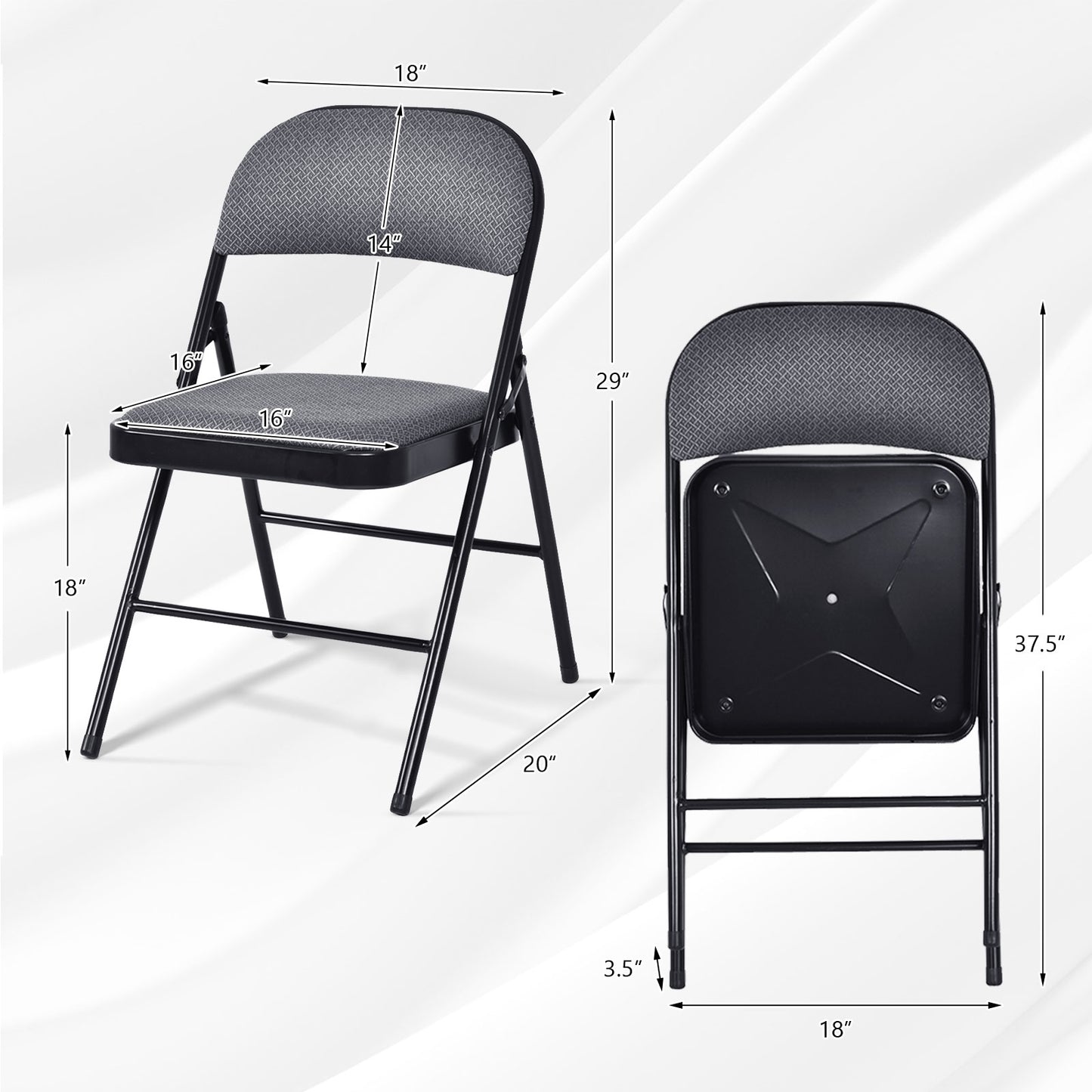 2 PCS Folding Chair Set, Upholstered Seat, Fabric Backrest, Black Chairs at Gallery Canada