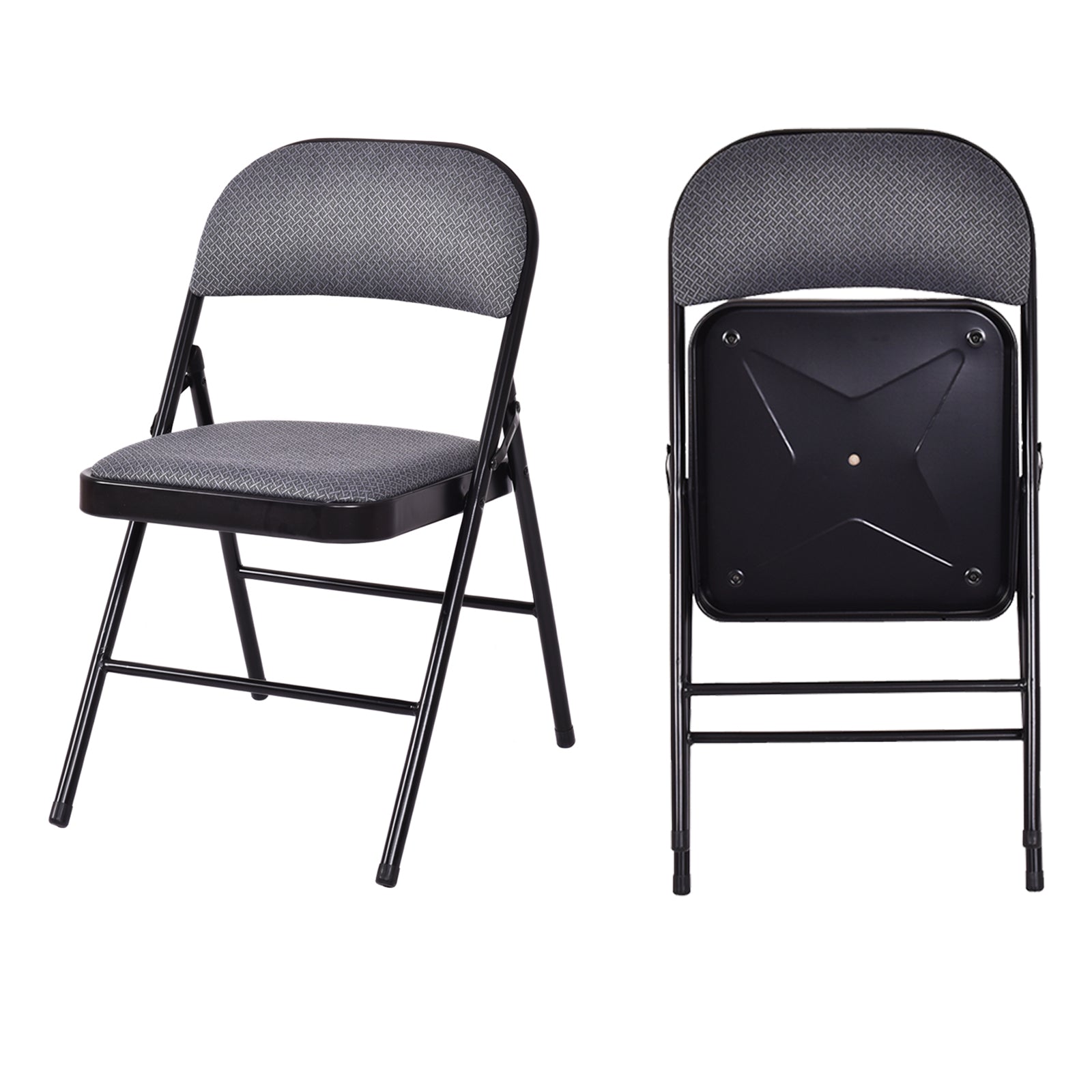 2 PCS Folding Chair Set, Upholstered Seat, Fabric Backrest, Black Chairs at Gallery Canada