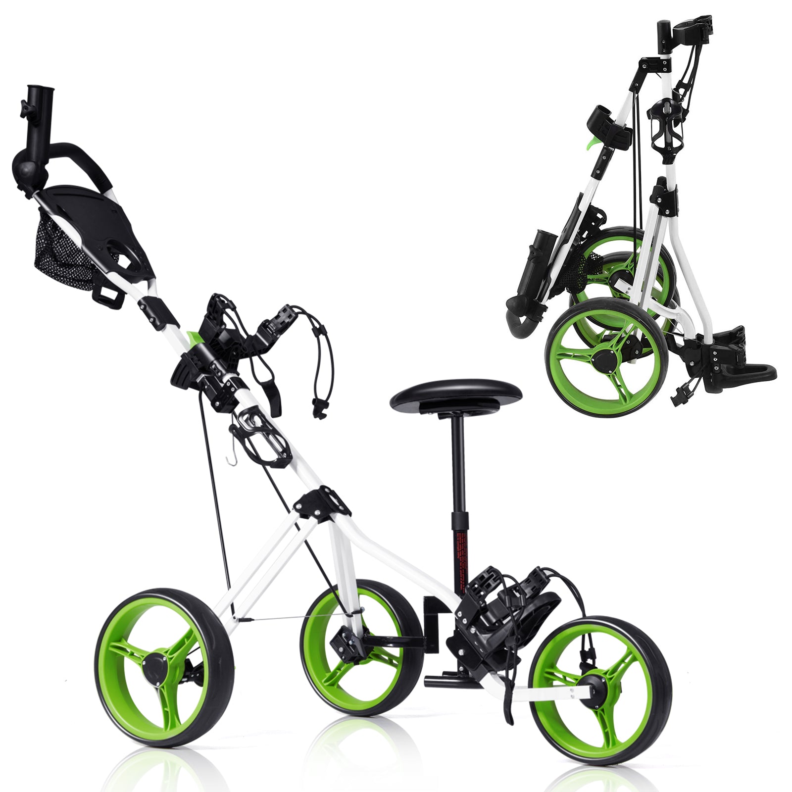 Foldable 3 Wheel Golf Trolley With Scoreboard Bag, Green Golf at Gallery Canada