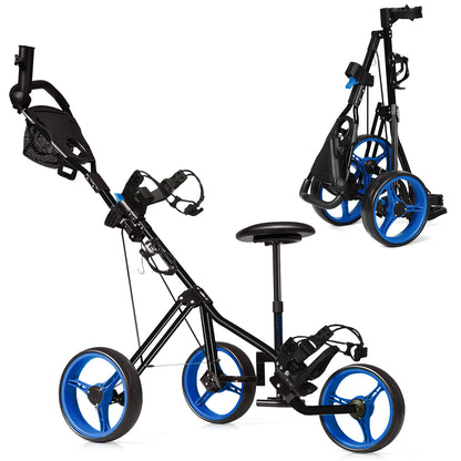 Foldable 3 Wheels Push Pull Golf Trolley with Scoreboard Bag, Navy Golf at Gallery Canada