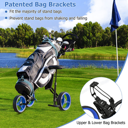 Foldable 3 Wheels Push Pull Golf Trolley with Scoreboard Bag, Navy Golf at Gallery Canada