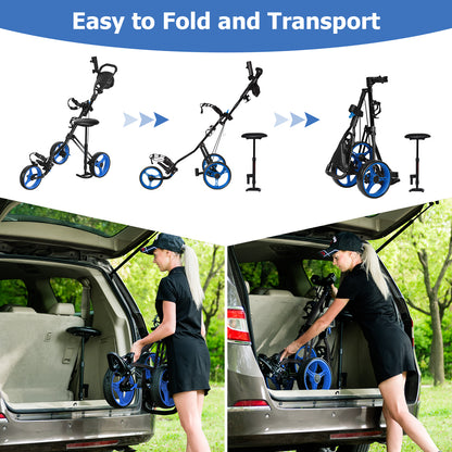 Foldable 3 Wheels Push Pull Golf Trolley with Scoreboard Bag, Navy Golf at Gallery Canada