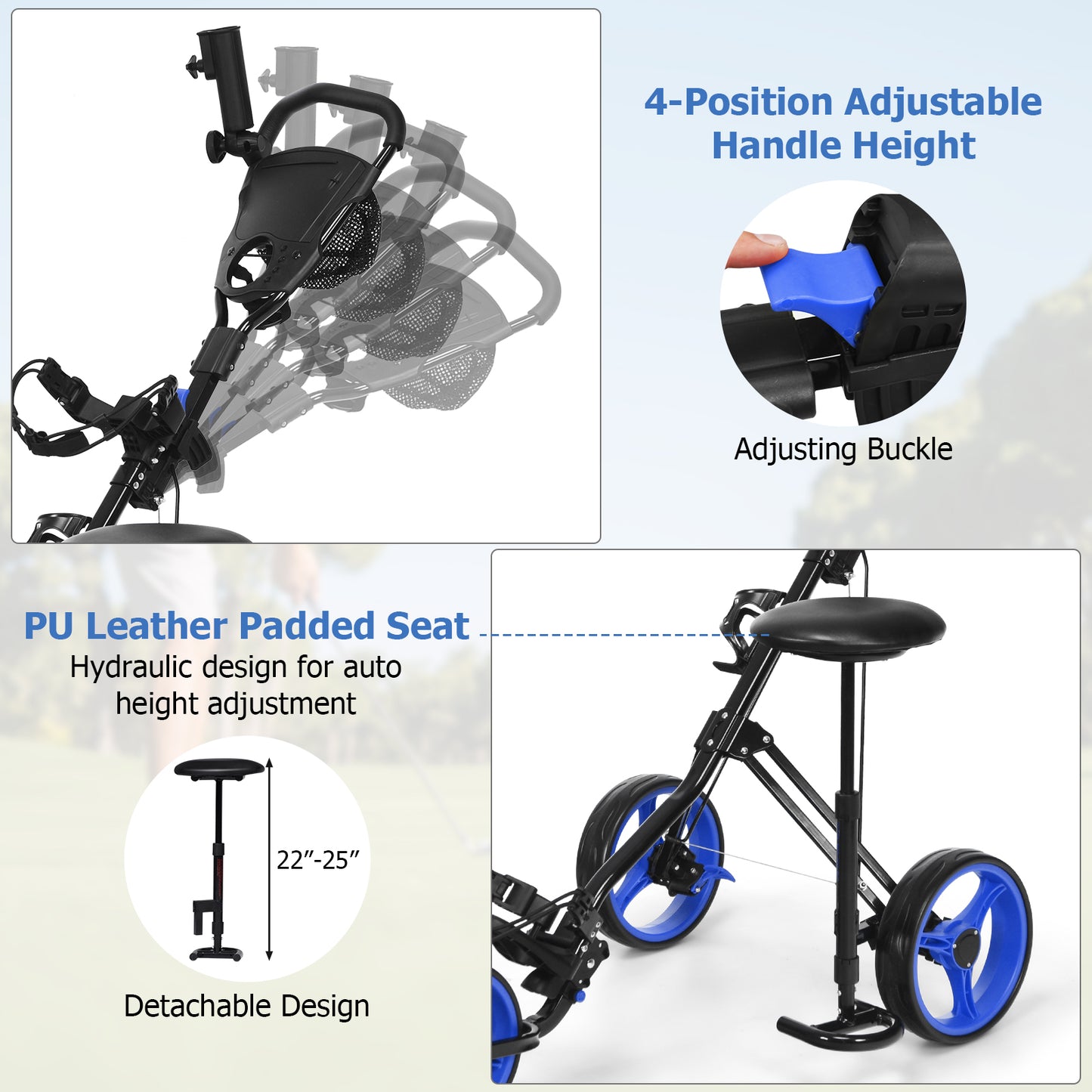Foldable 3 Wheels Push Pull Golf Trolley with Scoreboard Bag, Navy Golf at Gallery Canada