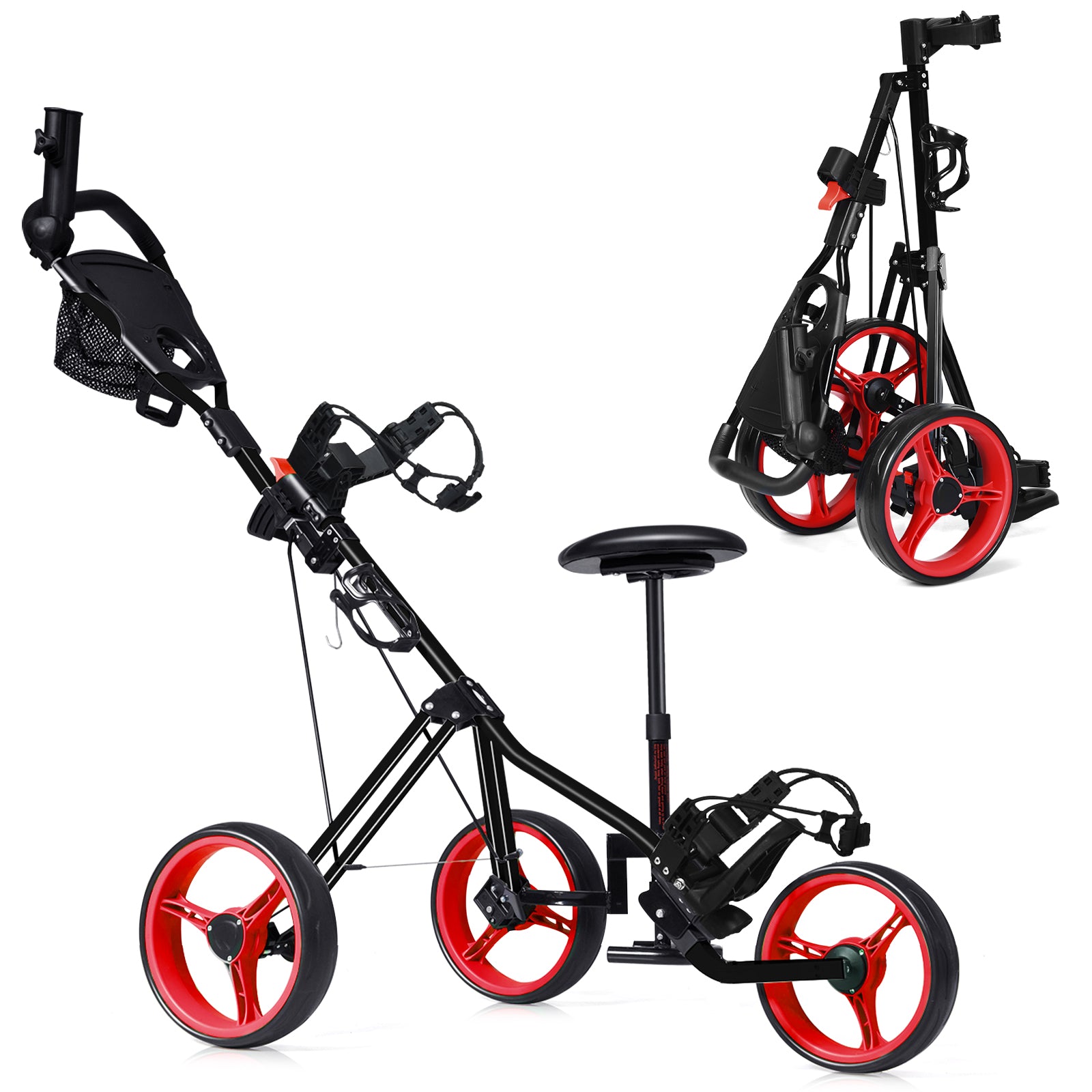 Foldable 3 Wheels Push Pull Golf Trolley with Scoreboard Bag, Red Golf at Gallery Canada