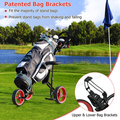 Foldable 3 Wheels Push Pull Golf Trolley with Scoreboard Bag, Red Golf at Gallery Canada