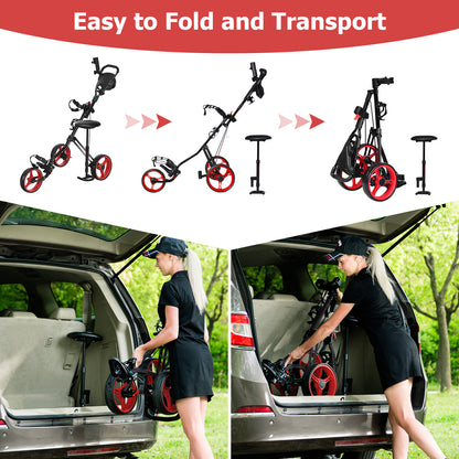 Foldable 3 Wheels Push Pull Golf Trolley with Scoreboard Bag, Red Golf at Gallery Canada