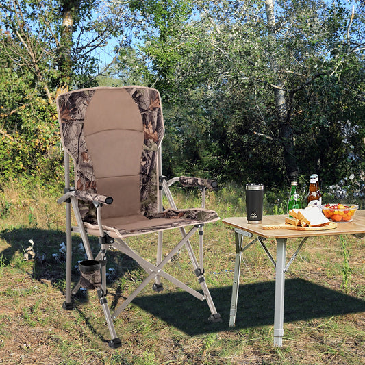 Portable Camping Chair with 400 LBS Metal Frame and Anti-Slip Feet, Brown - Gallery Canada