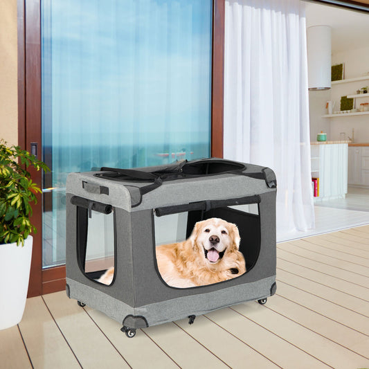 Portable Folding Dog Soft Crate Cat Carrier with 4 Lockable Wheels-XXL, Gray - Gallery Canada