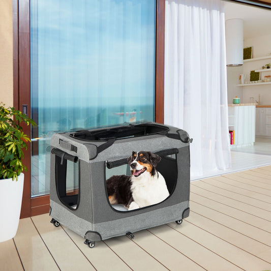 Portable Folding Dog Soft Crate Cat Carrier with 4 Lockable Wheels-XL, Gray - Gallery Canada