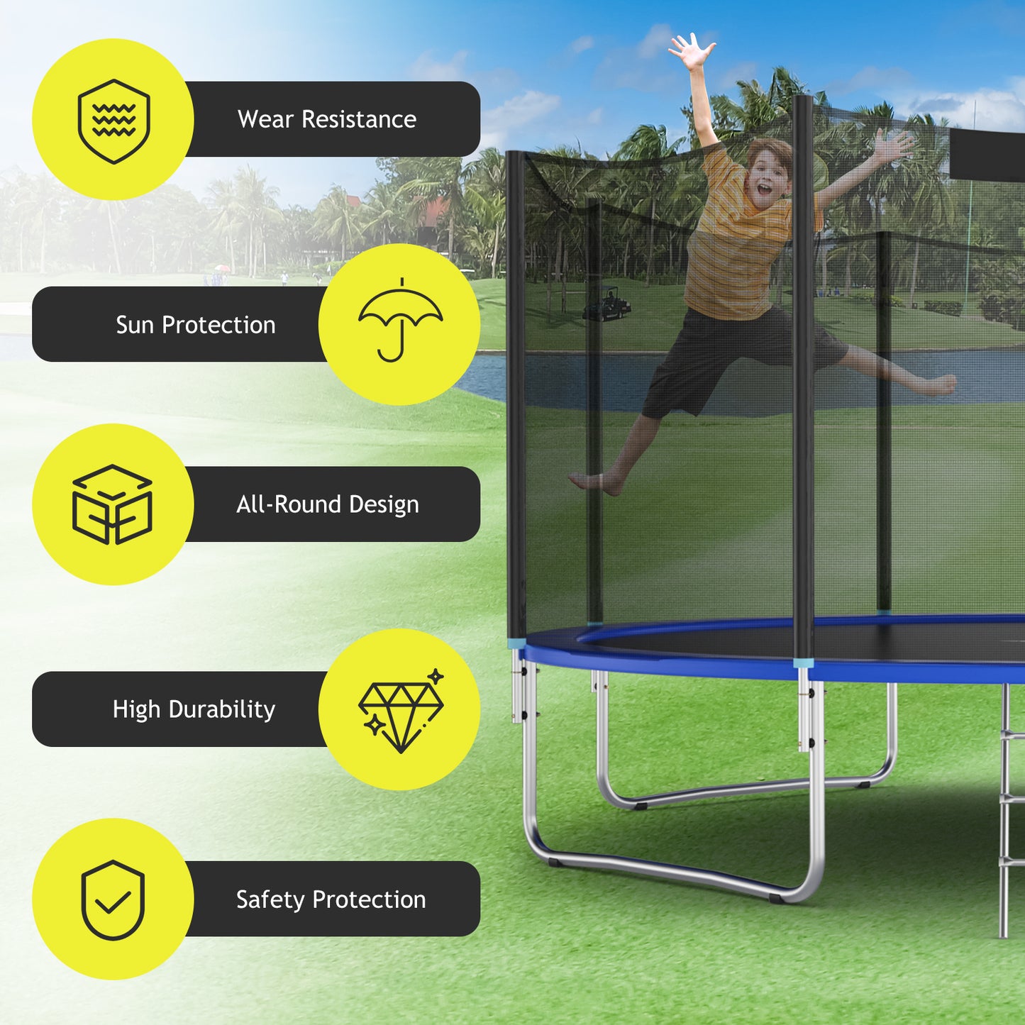 Trampoline Replacement Protection Enclosure Net with Zipper-12 ft, Black Trampoline Accessories at Gallery Canada