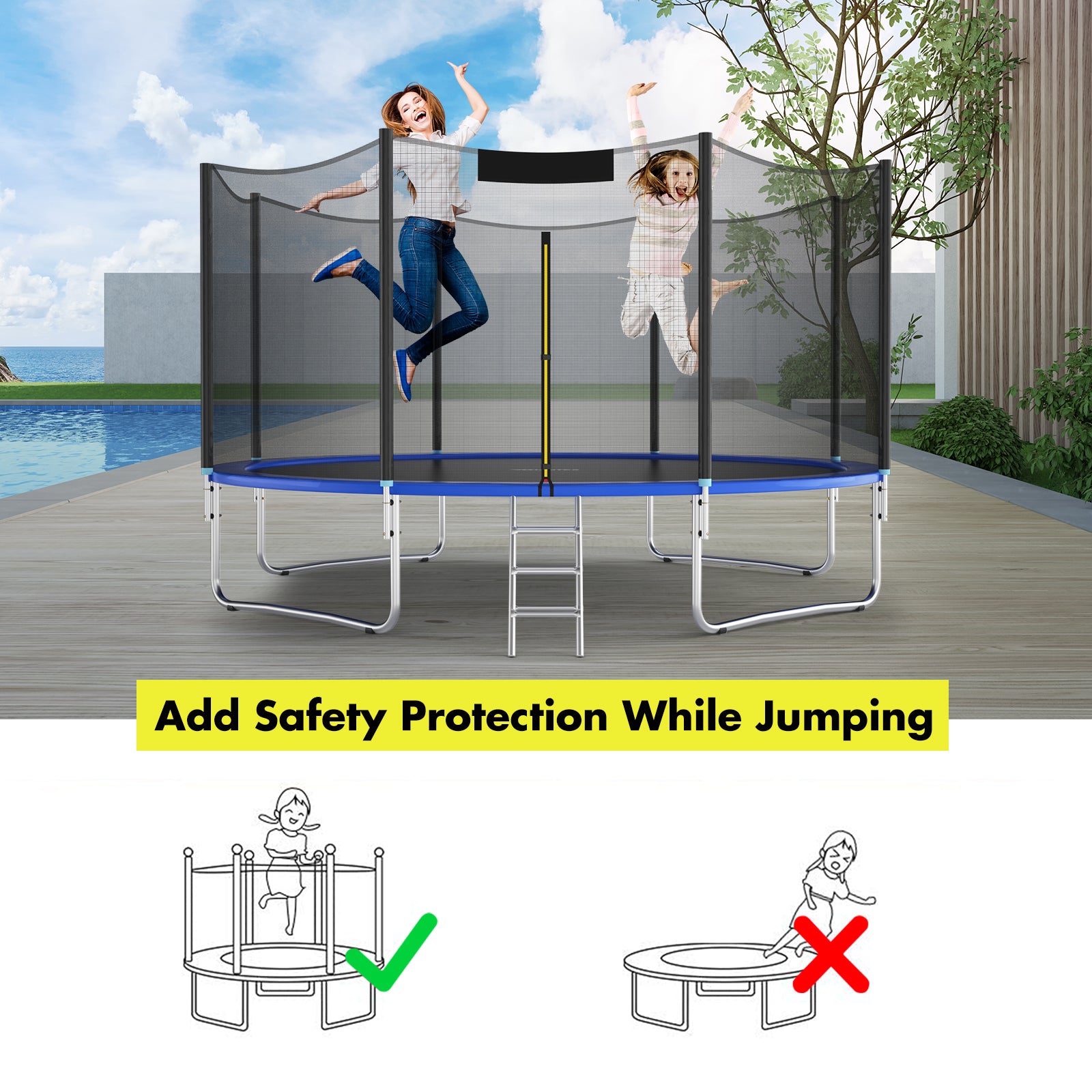 Trampoline Replacement Protection Enclosure Net with Zipper-14ft, Black Trampoline Accessories at Gallery Canada