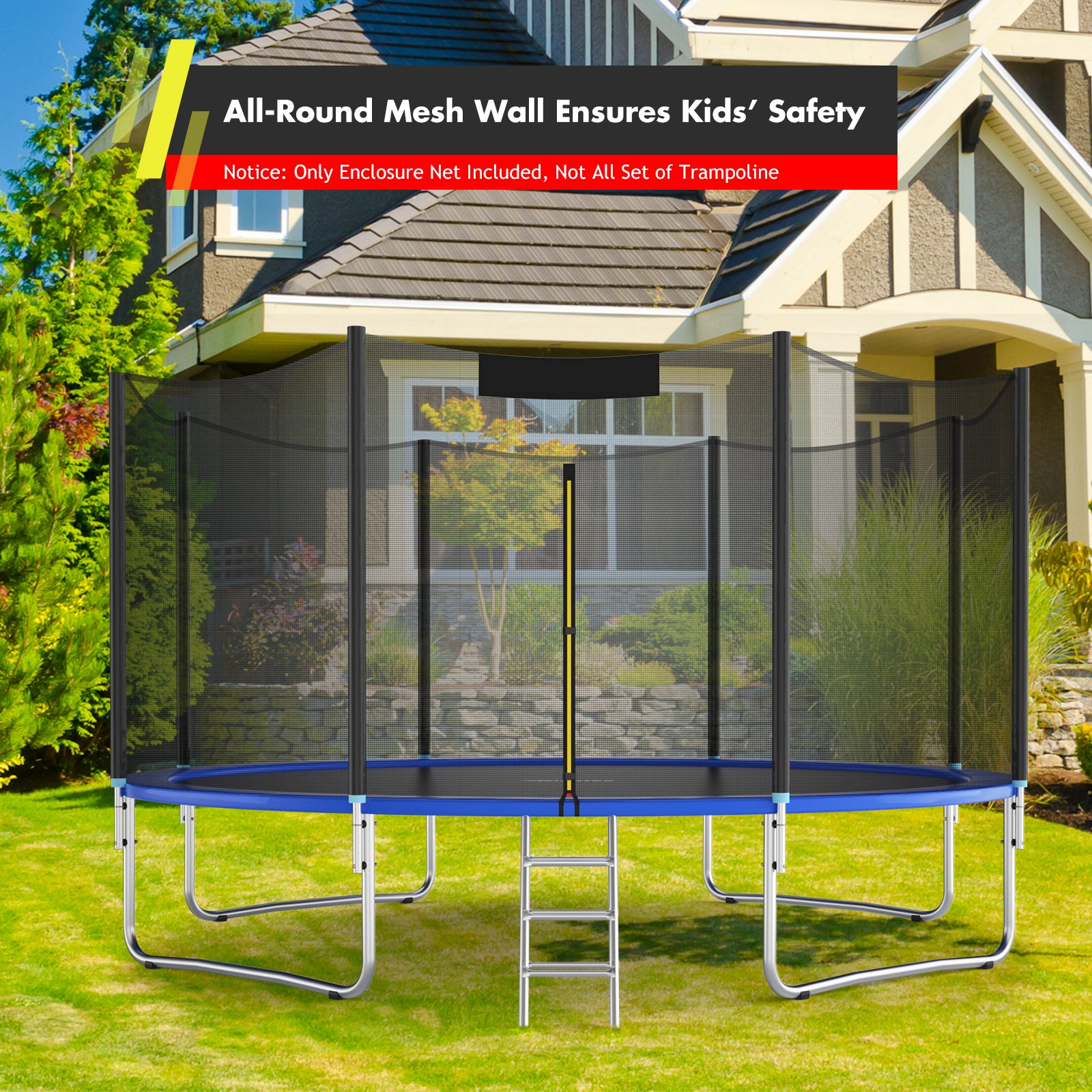 Trampoline Replacement Protection Enclosure Net with Zipper-14ft, Black Trampoline Accessories at Gallery Canada