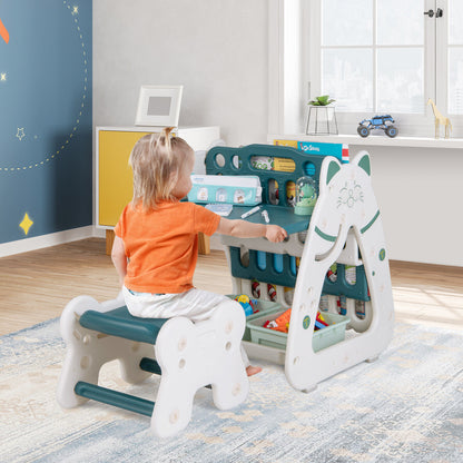 3-In-1 Double Sided Magnetic Dry-Erase Board with Stool and Flipped Writing Desktop, Green Art Easels at Gallery Canada