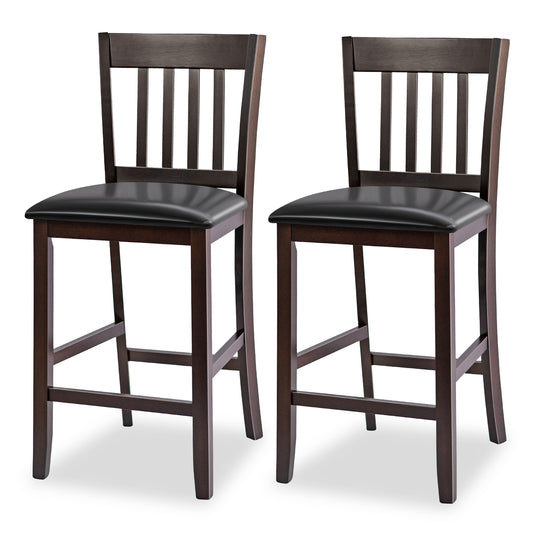 25 Inches Set of 2 Bar Stools with Rubber Wood Legs, Espresso Bar Stools Espresso at Gallery Canada