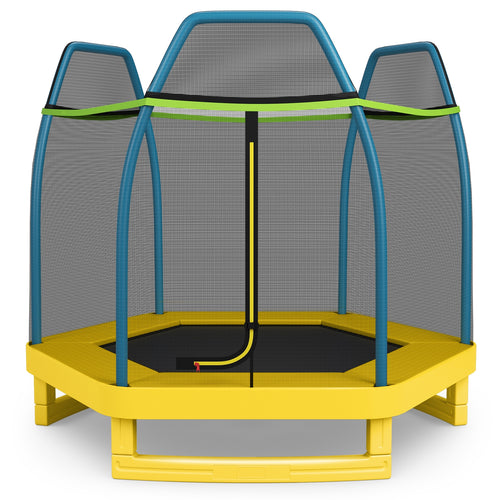 7 ft Kids Trampoline With Safety Enclosure Net, Yellow