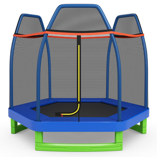 7 Ft Kids Trampoline W/ Safety Enclosure Net, Blue