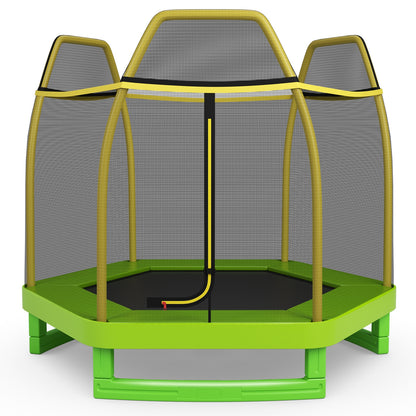 7FT Kids Trampoline With Safety Enclosure Net, Green