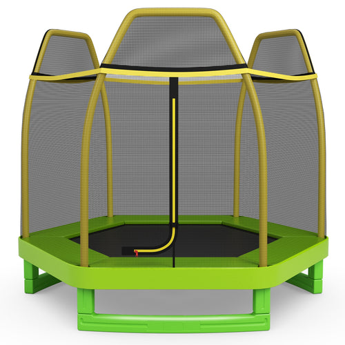 7FT Kids Trampoline With Safety Enclosure Net, Green