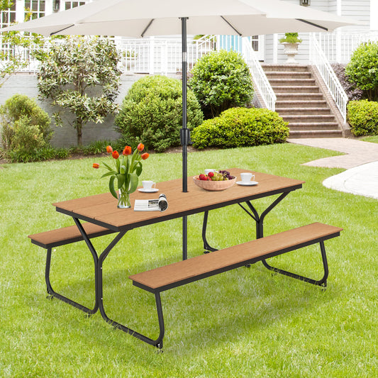 6 Feet Outdoor Picnic Table Bench Set for 6-8 People, Brown - Gallery Canada