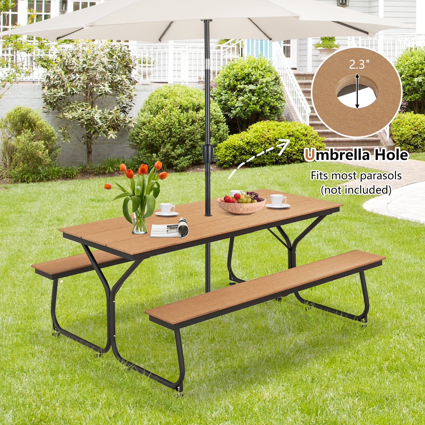 6 Feet Outdoor Picnic Table Bench Set, For 6-8 People, Brown Picnic Tables at Gallery Canada