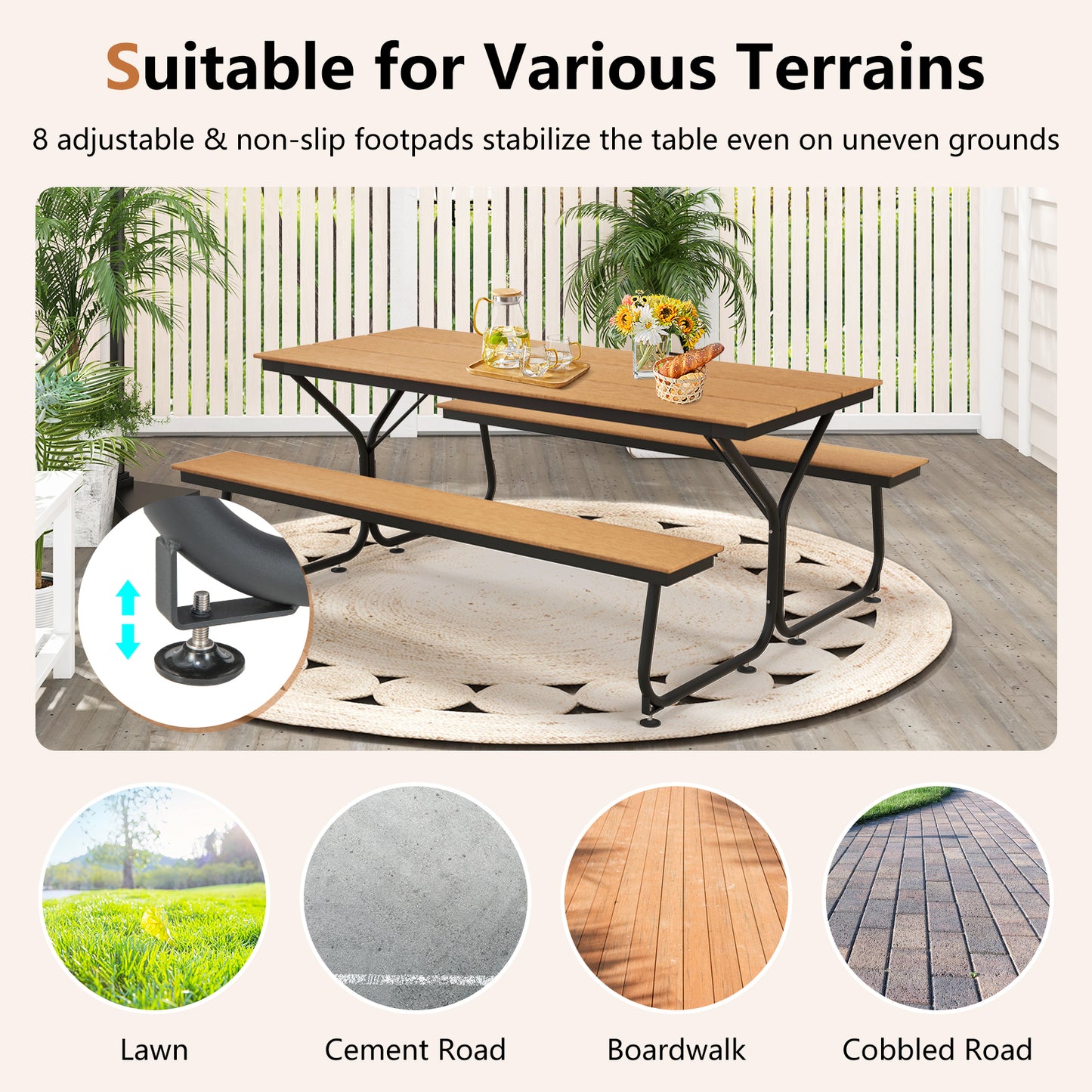 6 Feet Outdoor Picnic Table Bench Set, For 6-8 People, Brown Picnic Tables at Gallery Canada