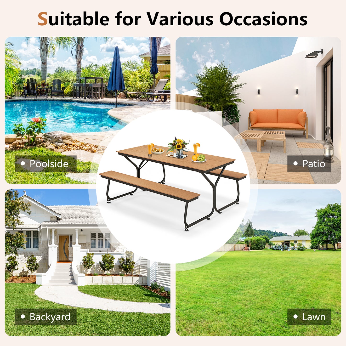 6 Feet Outdoor Picnic Table Bench Set, For 6-8 People, Brown Picnic Tables at Gallery Canada