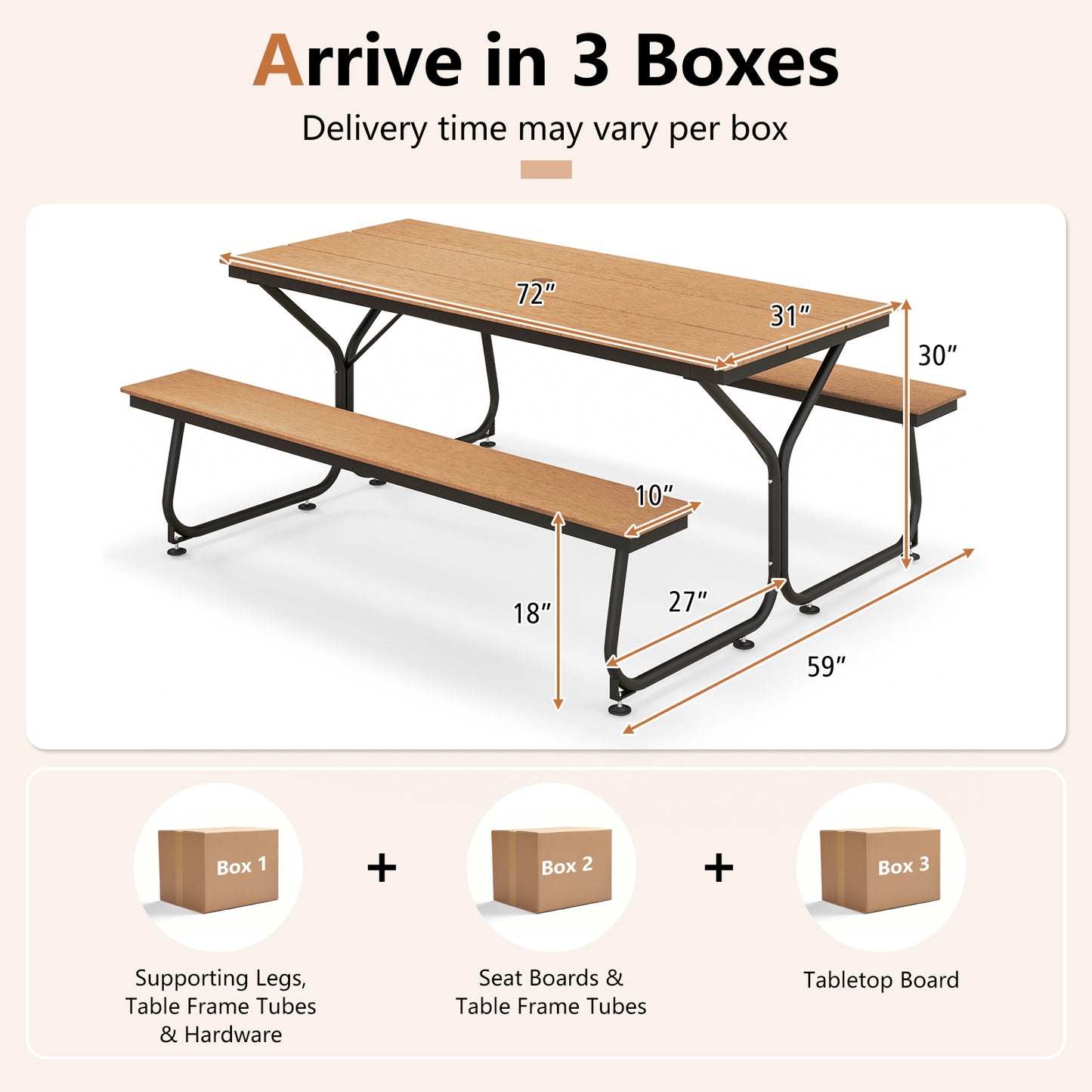 6 Feet Outdoor Picnic Table Bench Set, For 6-8 People, Brown Picnic Tables at Gallery Canada