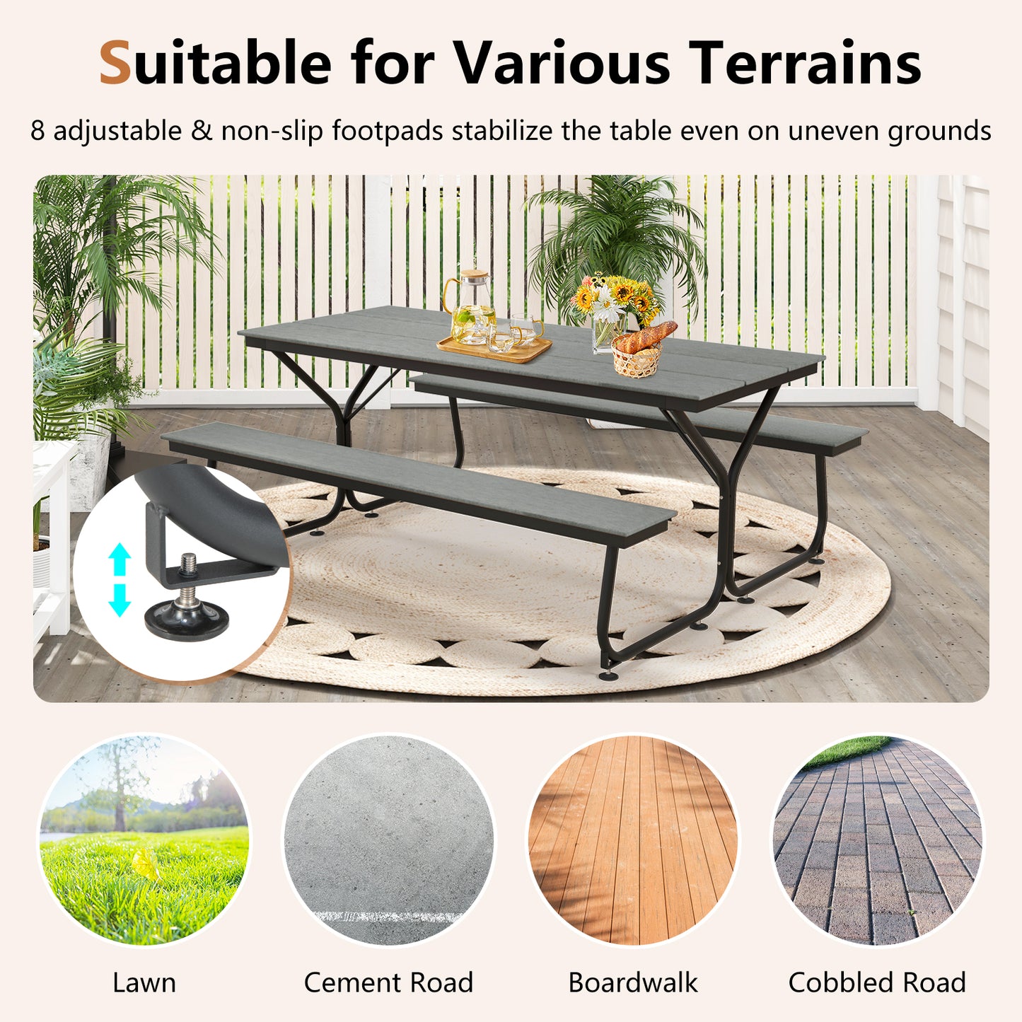 6 Feet Outdoor Picnic Table Bench Set, For 6-8 People, Gray Picnic Tables at Gallery Canada