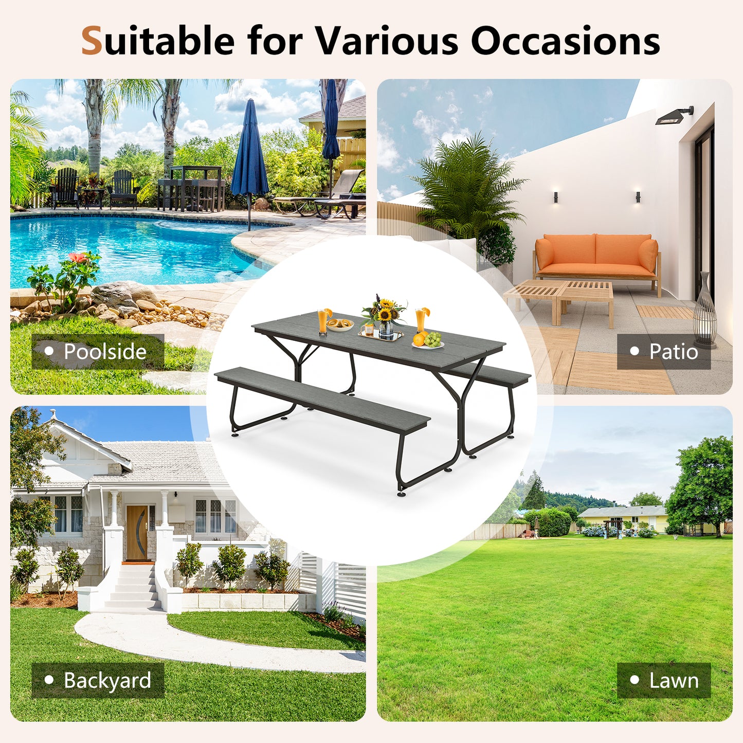 6 Feet Outdoor Picnic Table Bench Set, For 6-8 People, Gray Picnic Tables at Gallery Canada
