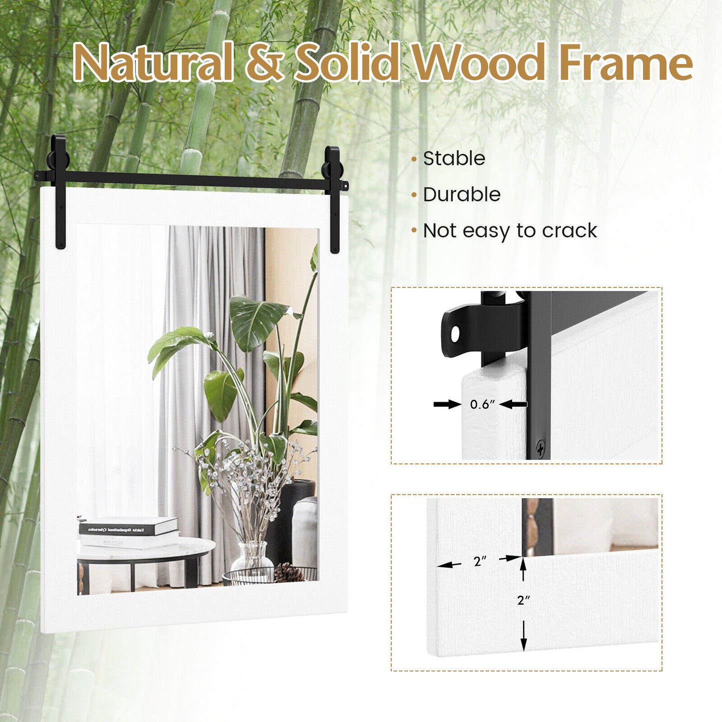 30 x 22 Inch Wall Mount Mirror with Wood Frame, White Wall Mirrors at Gallery Canada
