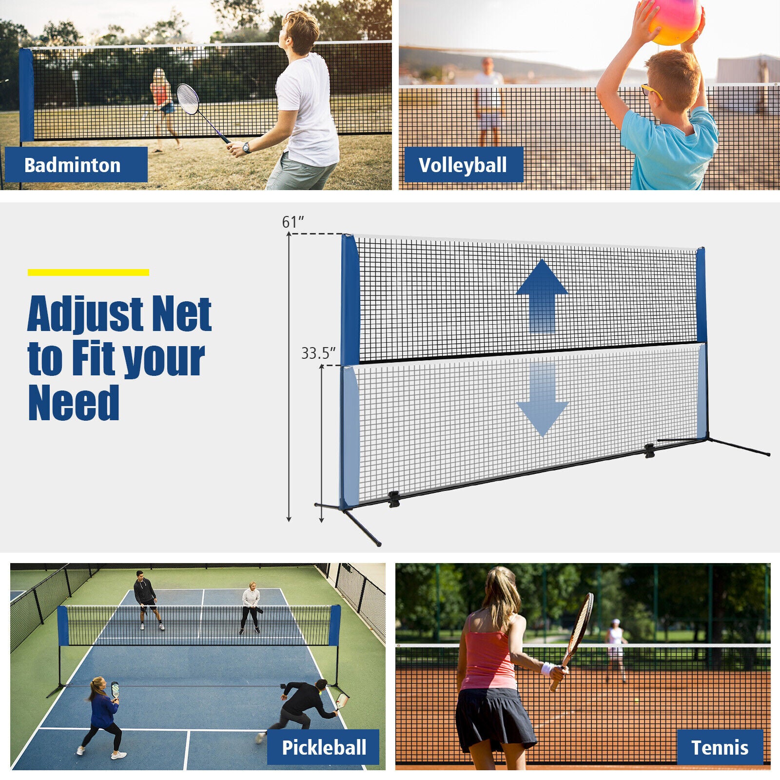 10/14 Feet Adjustable Badminton Net Stand with Portable Carry Bag-10 Feet, Black Sport Equipments at Gallery Canada