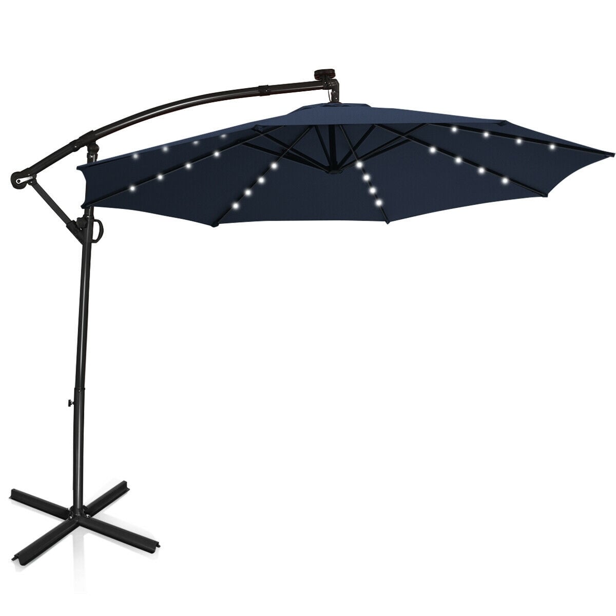 10 FT 360° Rotation Solar LED Patio Umbrella, Navy Outdoor Umbrellas at Gallery Canada