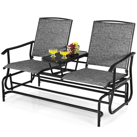 Double Rocking Loveseat, 2-Person, Mesh Fabric, Tempered Glass Table, Gray Patio Conversation Sets Gray at Gallery Canada
