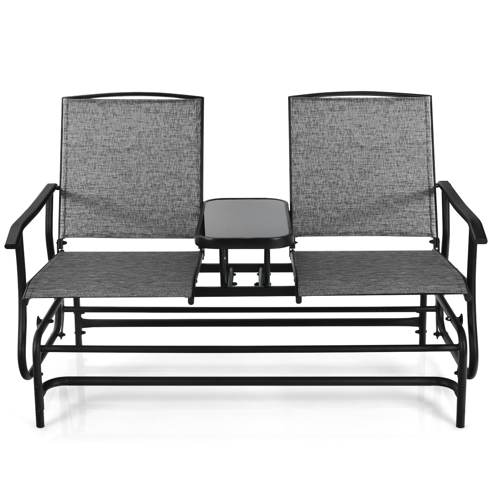 2-Person Double Rocking Loveseat with Mesh Fabric and Center Tempered Glass Table, Gray Patio Conversation Sets at Gallery Canada