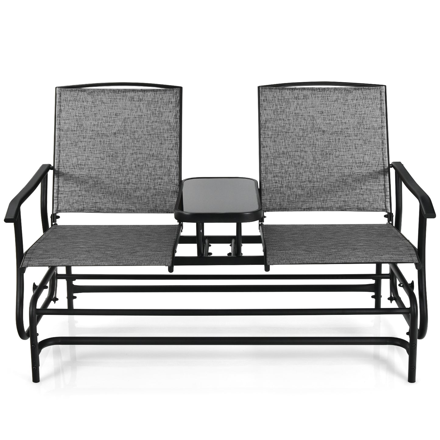 2-Person Double Rocking Loveseat with Mesh Fabric and Center Tempered Glass Table, Gray Patio Conversation Sets at Gallery Canada