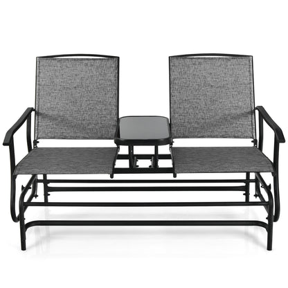 2-Person Double Rocking Loveseat with Mesh Fabric and Center Tempered Glass Table, Gray Patio Conversation Sets at Gallery Canada